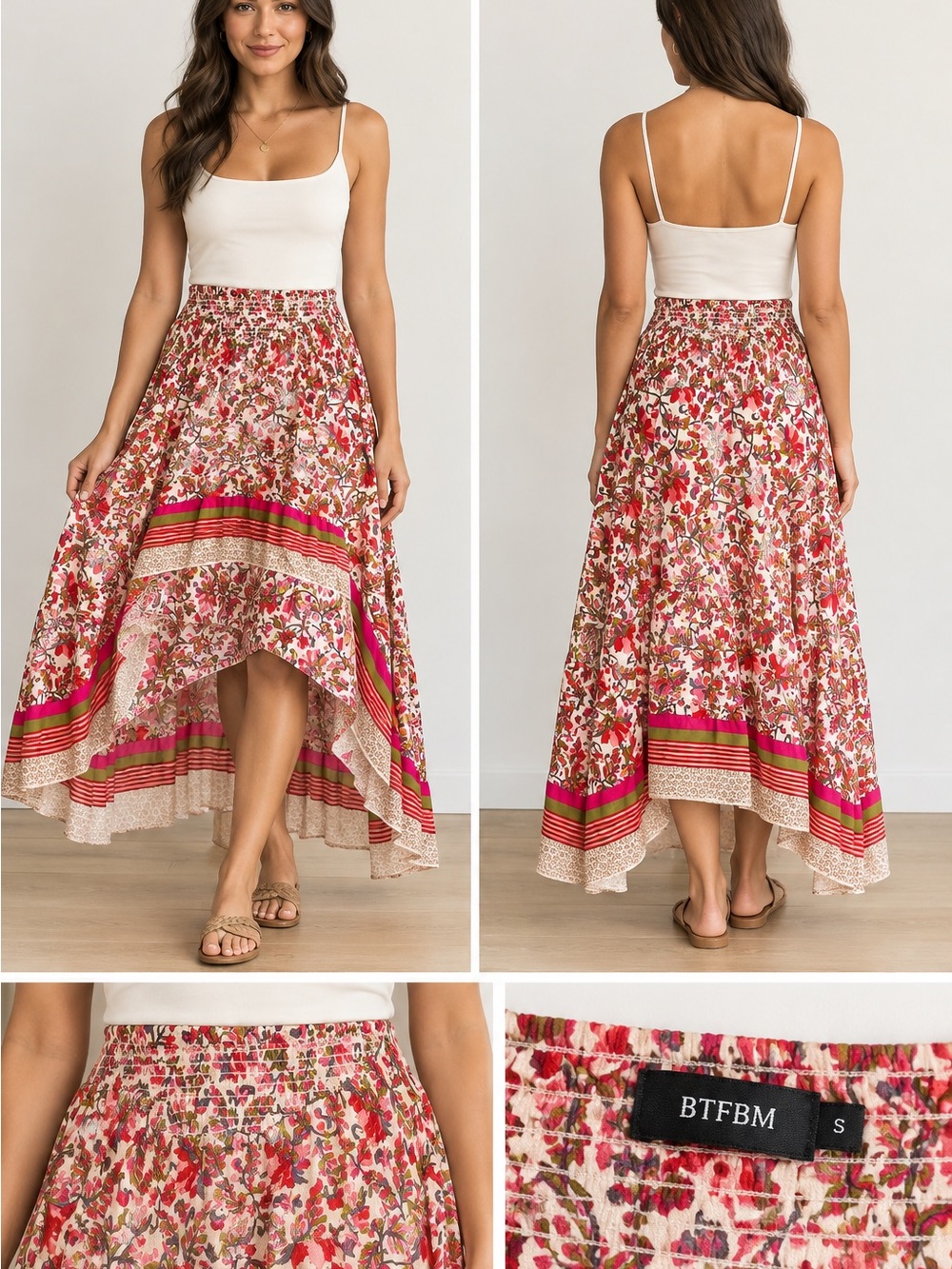 BTFBM Pink Floral High-Low Maxi Skirt